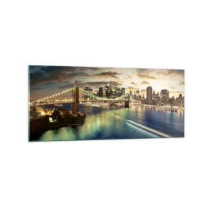 Schilderen op glas - Een heldere avond boven Manchatan - 120x50 cm