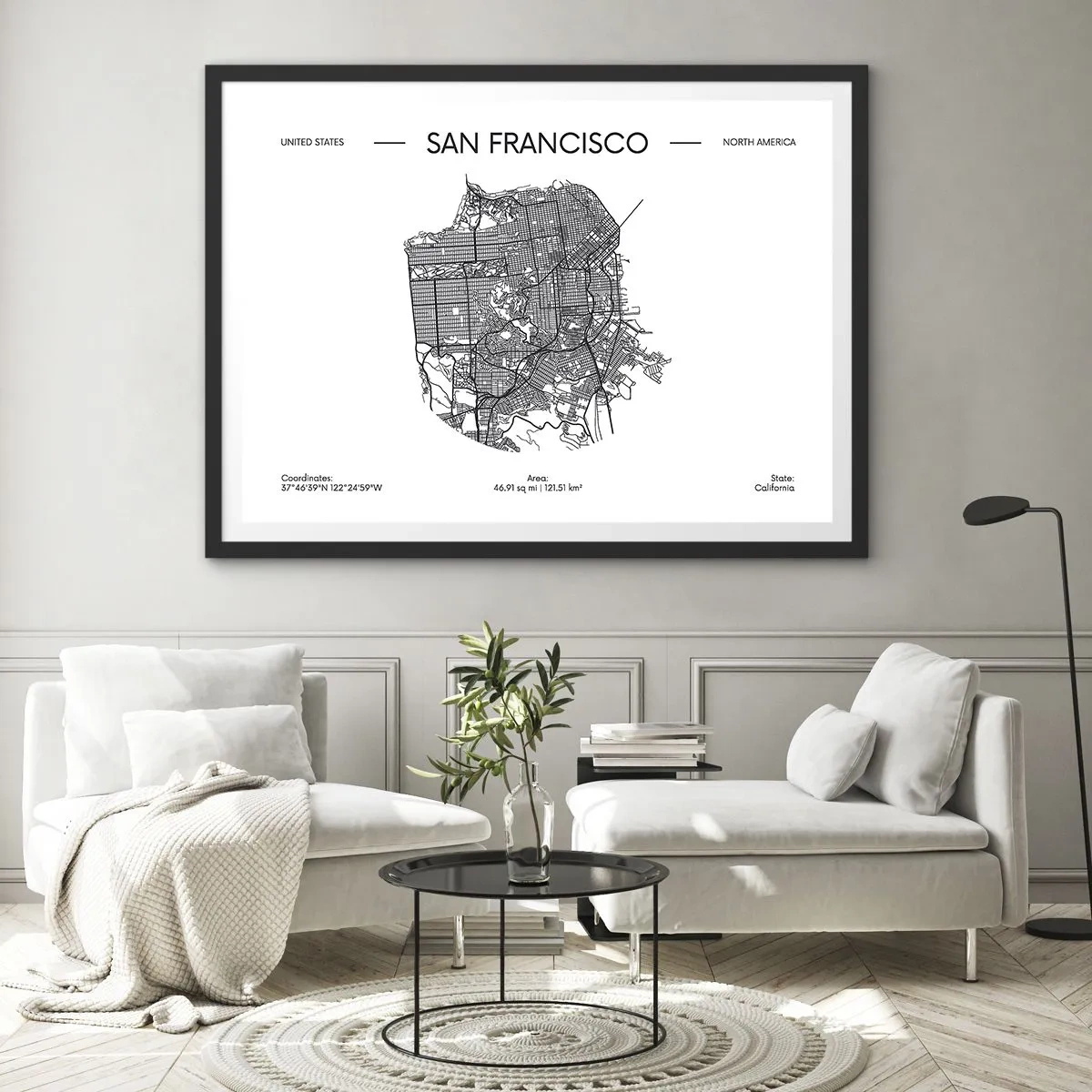 Poster in een zwarte lijst - Anatomie van San Francisco - 40x30 cm