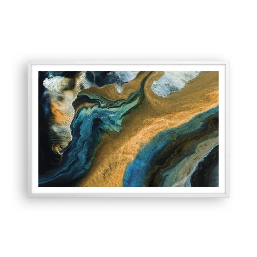 Poster in een witte lijst - Blauw - geel - wederzijdse invloeden - 91x61 cm