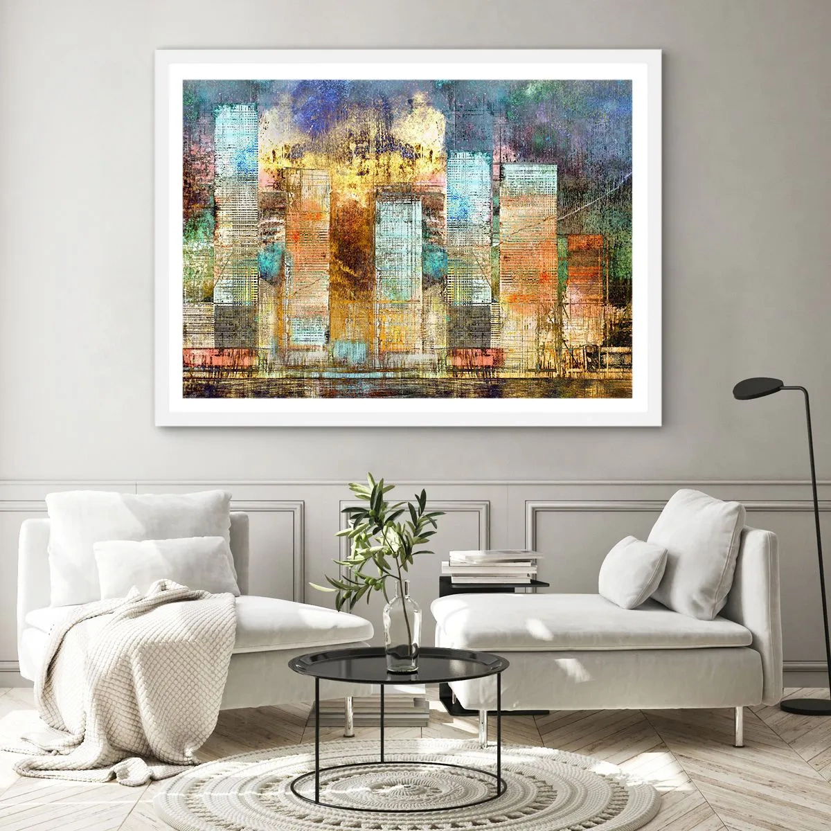 Poster in een witte lijst - Een zonnige metropool - 70x50 cm