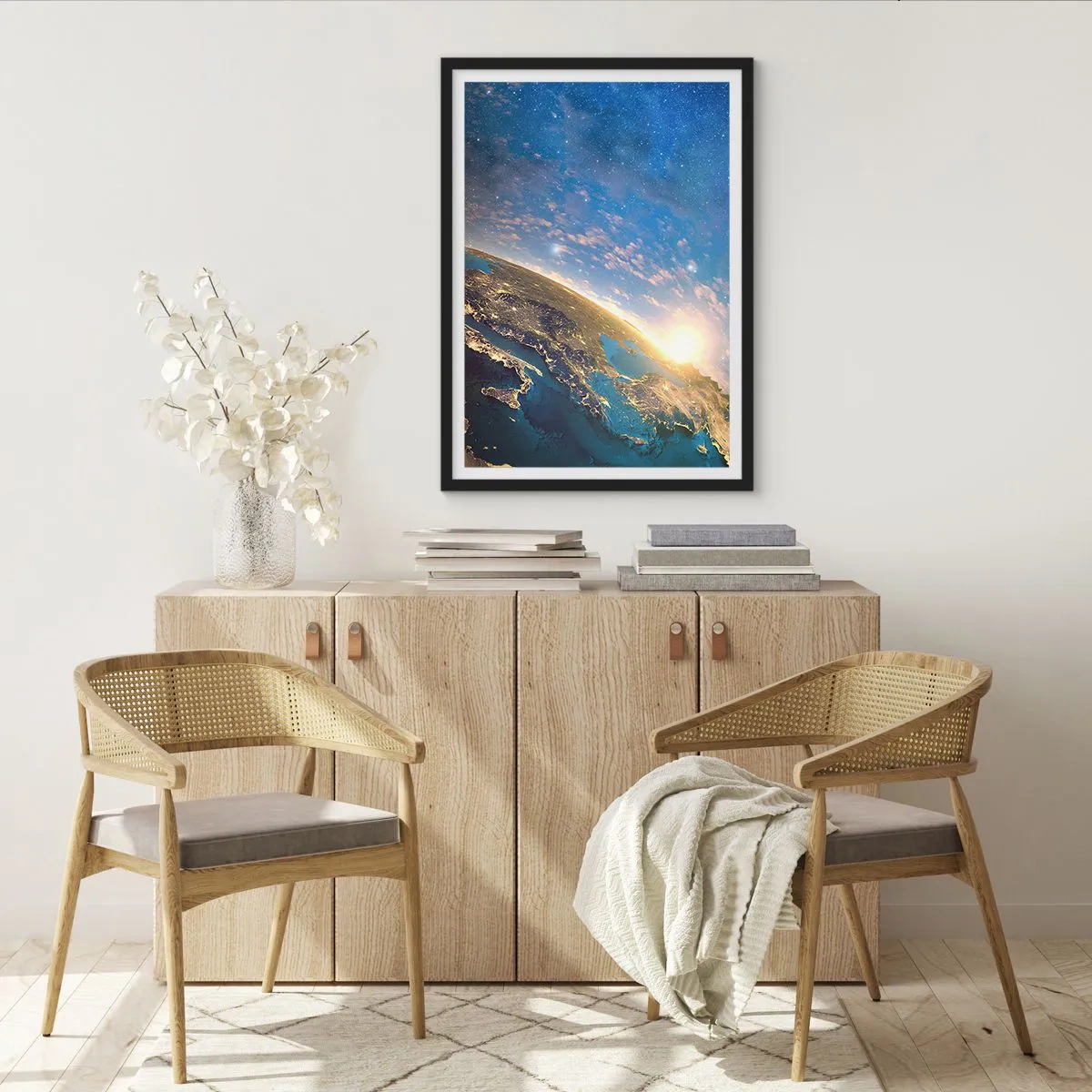 Poster in een zwarte lijst - Laten we eens van een afstand naar onszelf kijken - 70x100 cm