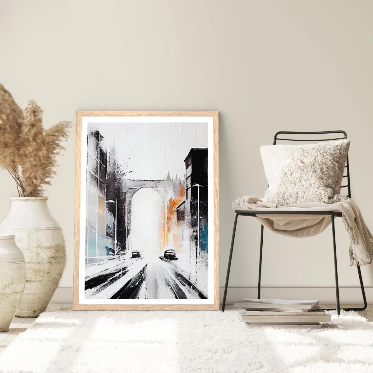 Een poster in een licht eiken lijst - Stadsstudie: architectuur en beweging - 61x91 cm