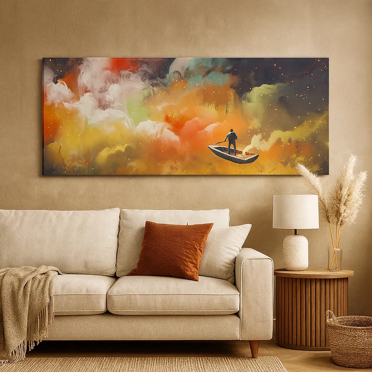 Schilderen op canvas - Met de boot door de sterrenstelsel - 30x30 cm