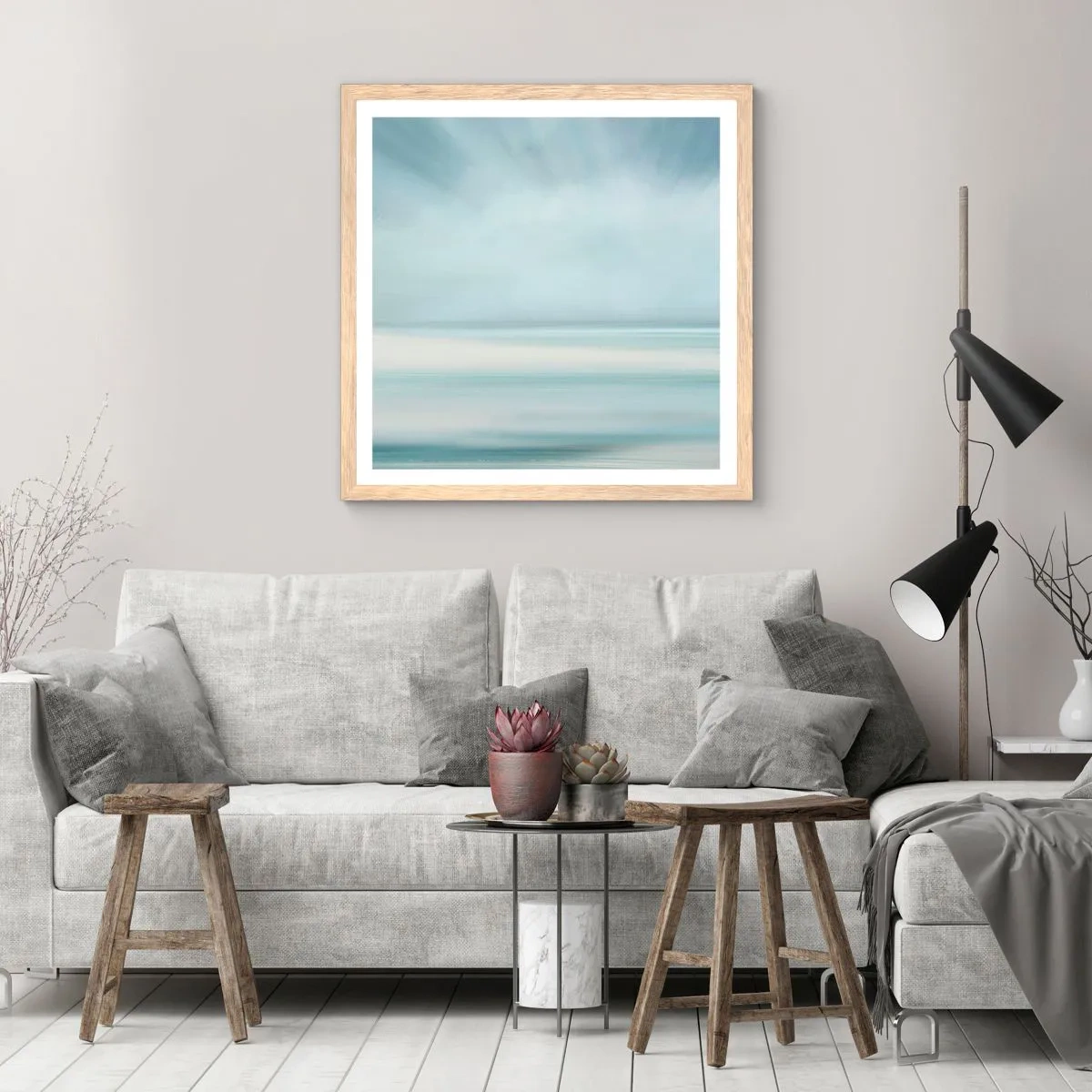 Een poster in een licht eiken lijst - Vrede tot aan de horizon - 30x30 cm