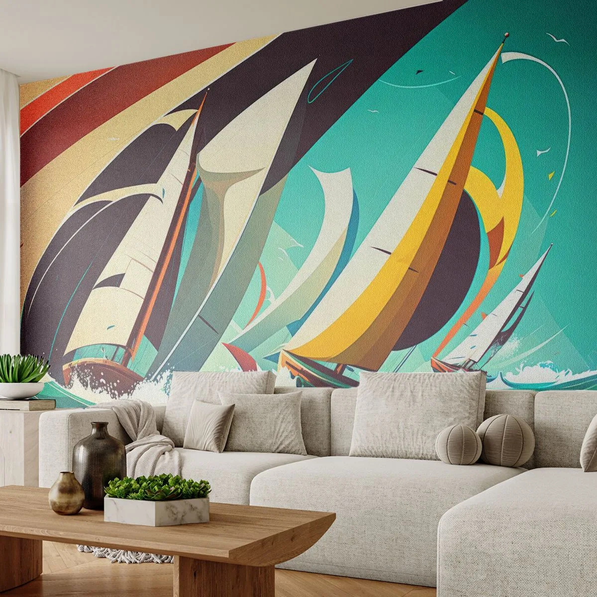 Fotobehang Premium Canvas - Met elementen als een broer - Zeilboten, Regatta, Zee - 500x350 cm