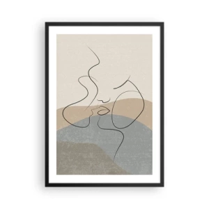 Poster in een zwarte lijst - Een minimalistische lijn die een vrouwelijk gezicht creëert - 50x70cm - Als een penseelstreek - Moderne wanddecoratie voor woonkamer en slaapkamer ARTTOR