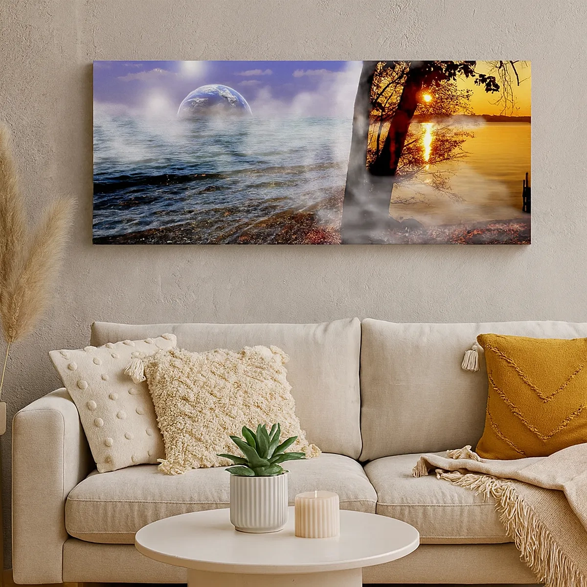 Schilderen op canvas - Surrealistisch landschap - eenheid van de natuur - 30x30 cm