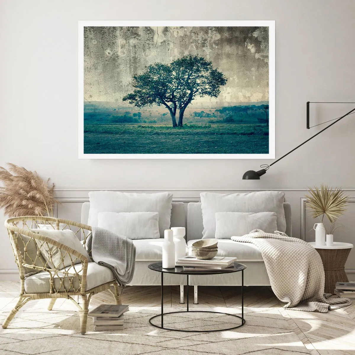 Poster - Een appelboom op een blauw veld? - 50x40 cm