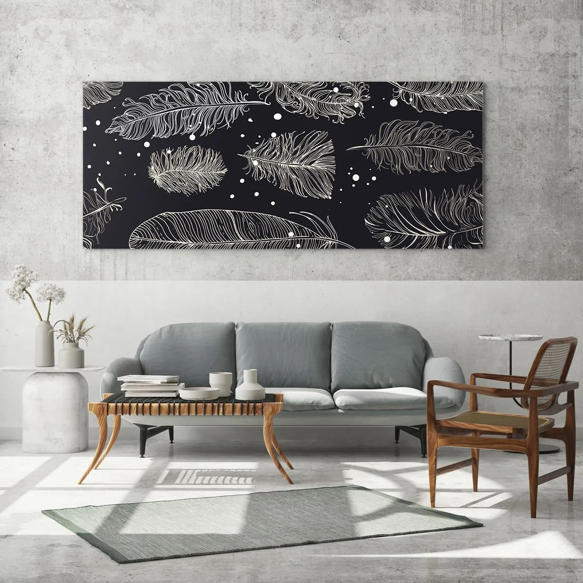 Schilderen op glas - Gevederde kant - 120x50 cm