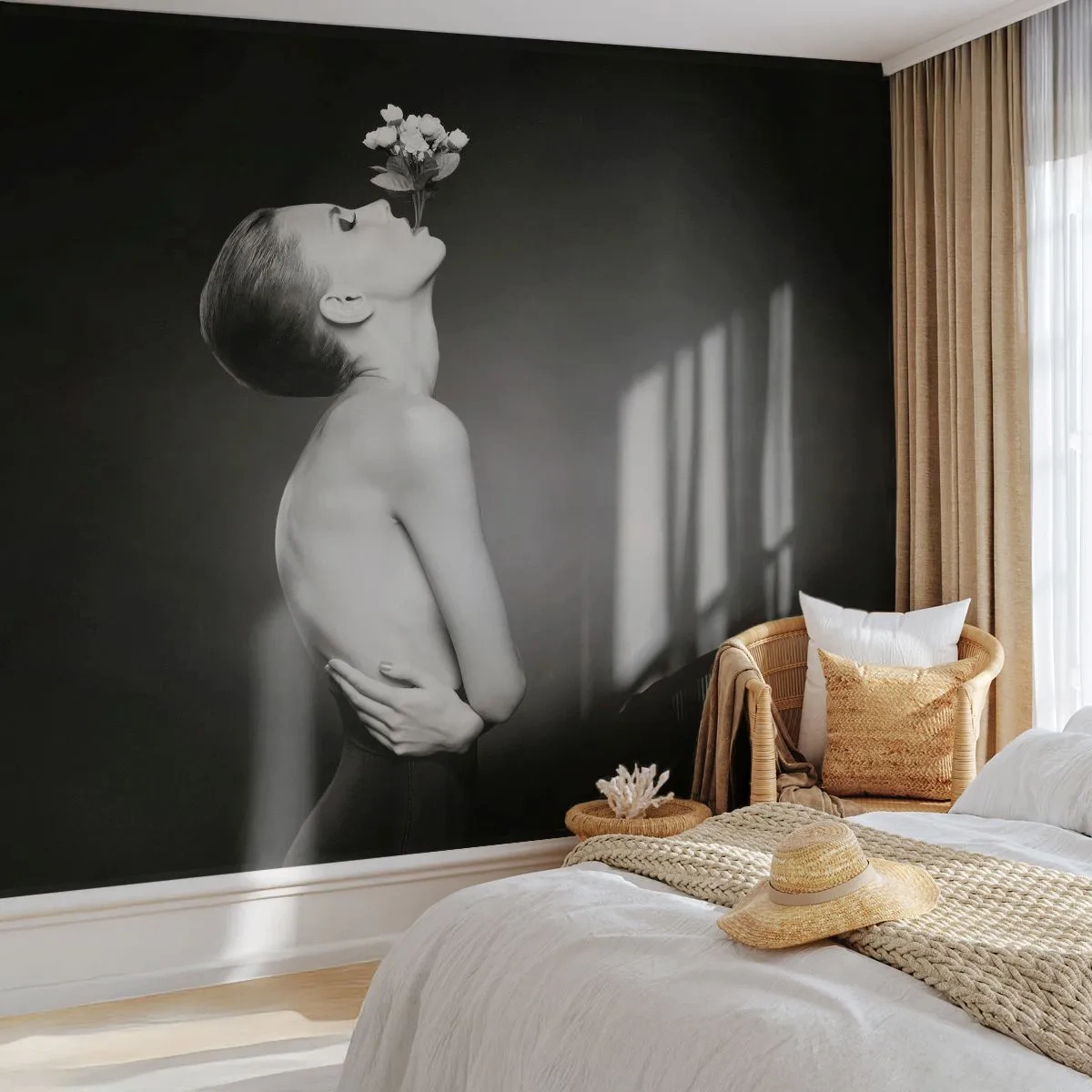 Fotobehang Premium Canvas - Excentrieke elegantie - Lichaam, Bloemen, Model - 450x315 cm