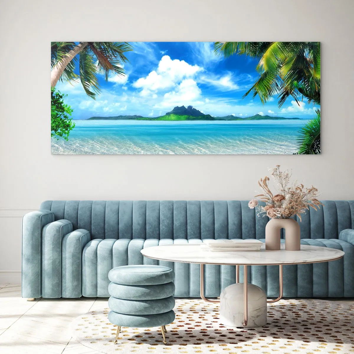 Schilderen op glas - Het azuur van de tropen - 100x40 cm