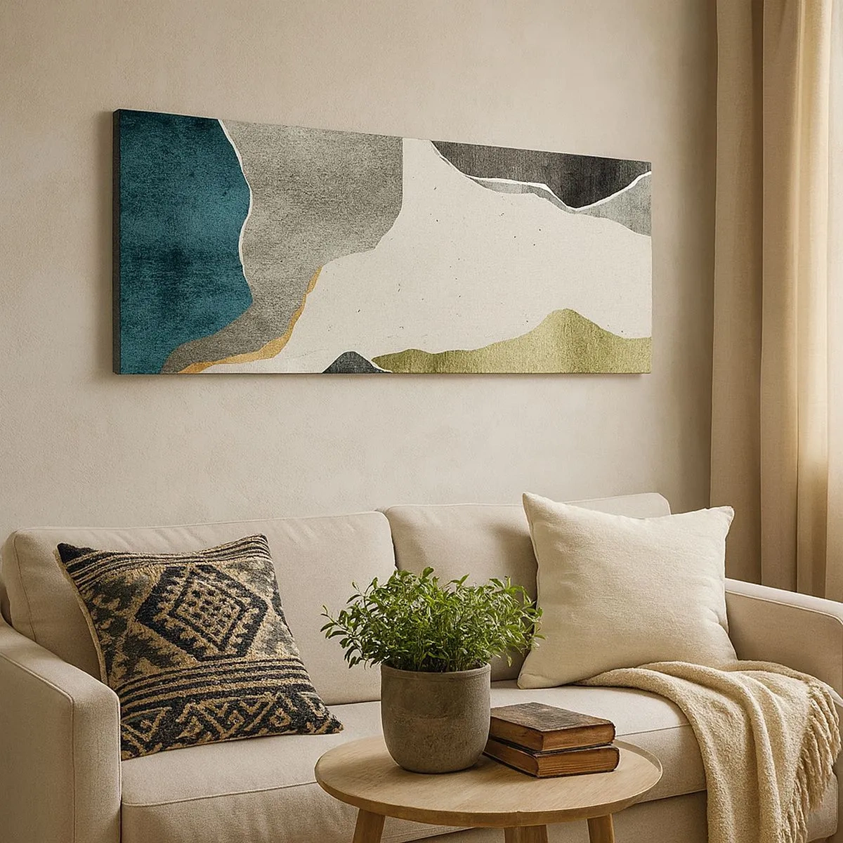 Schilderen op canvas - Mozaïekcompositie met gouddraad - 100x40 cm