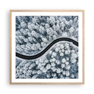 Een poster in een licht eiken lijst - Door het winterbos - 60x60 cm