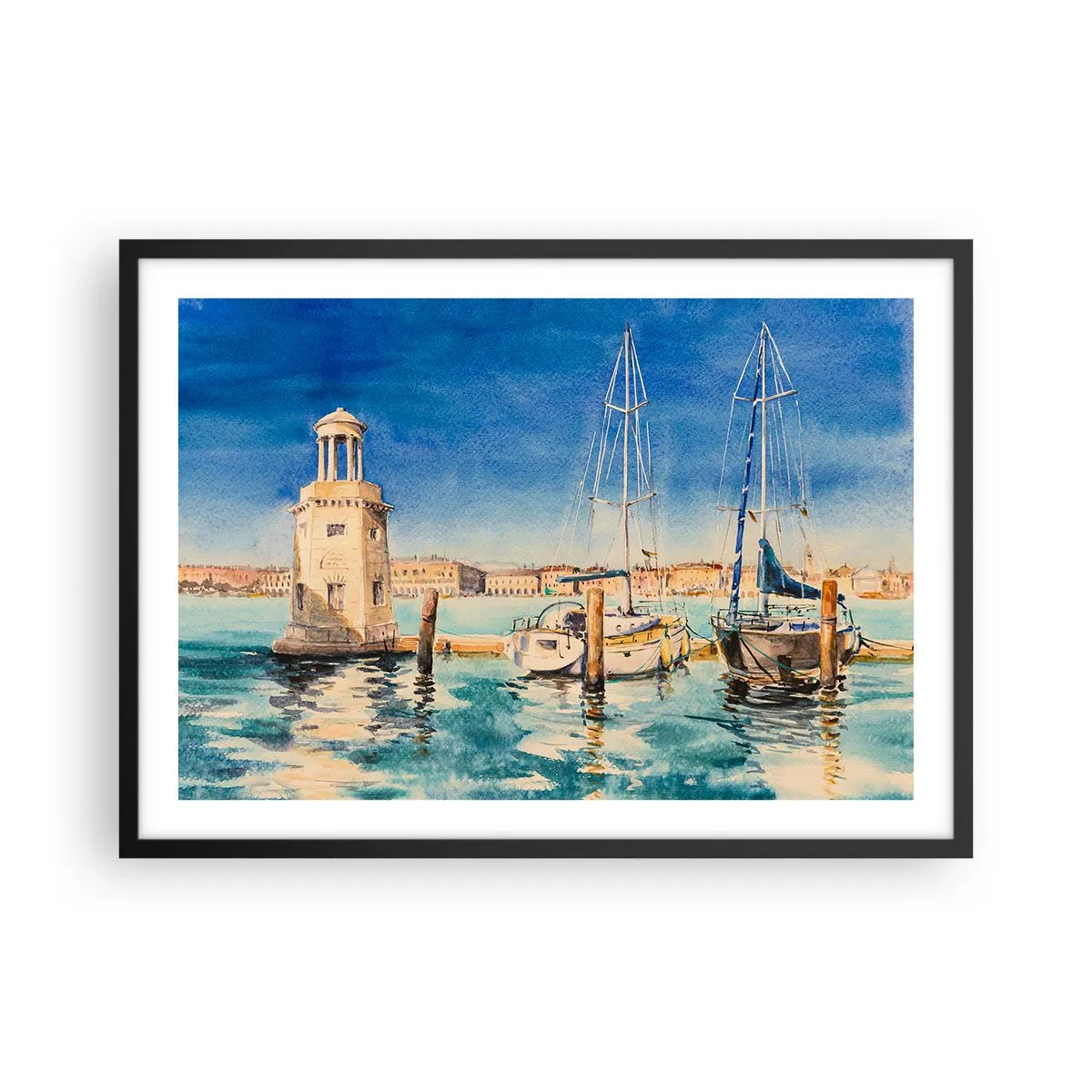 Poster in een zwarte lijst - Zonnige lagune - 70x50 cm