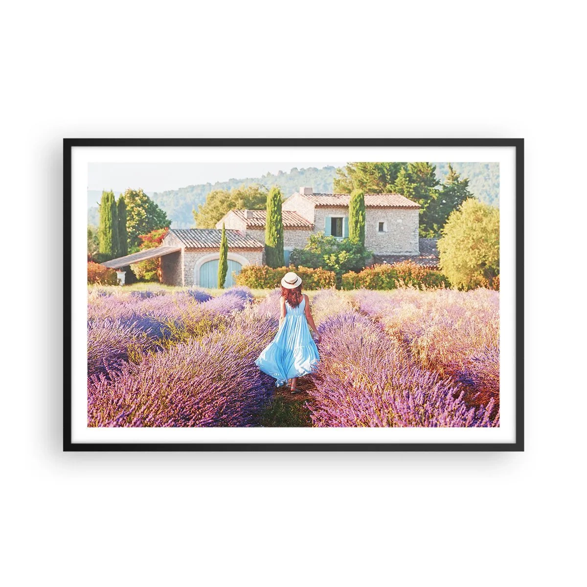 Poster in een zwarte lijst - Lavendel meisje - 91x61 cm