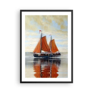 Poster in een zwarte lijst - Zeilboten op kalm water met rode zeilen - 50x70cm - Hé, zeil, matroos... - Moderne wanddecoratie voor woonkamer en slaapkamer ARTTOR