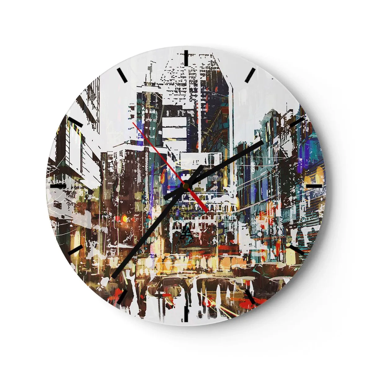 Wandklok - Klok - Abstract stadsgezicht in intense kleuren - 30x30cm - Een glinsterende stad - Moderne wanddecoratie voor woonkamer, keuken en slaapkamer ARTTOR