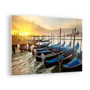 Schilderen op glas - Gondels in Venetië bij zonsondergang - 70x50cm - Voordat de rumoer komt - Moderne wanddecoratie voor woonkamer en slaapkamer ARTTOR