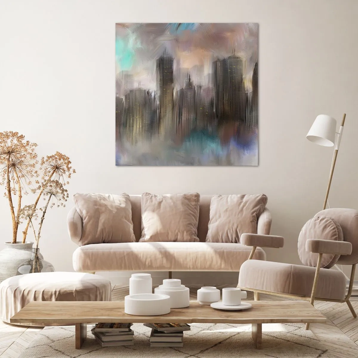 Schilderen op canvas - Een compositie van staal, steen en mist - 40x40 cm