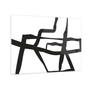 Schilderen op glas - Een abstracte zwart-witte structuur die lijkt op een stedelijke indeling. - 70x50cm - Zwart-wit ontwerp - Moderne wanddecoratie voor woonkamer en slaapkamer ARTTOR