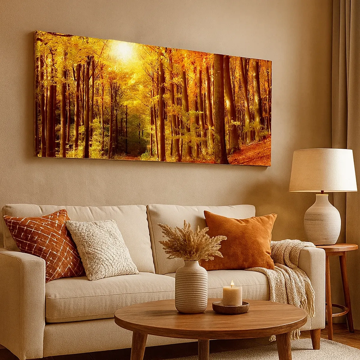 Schilderen op canvas - Gouden herfst op een bosweg - 30x30 cm