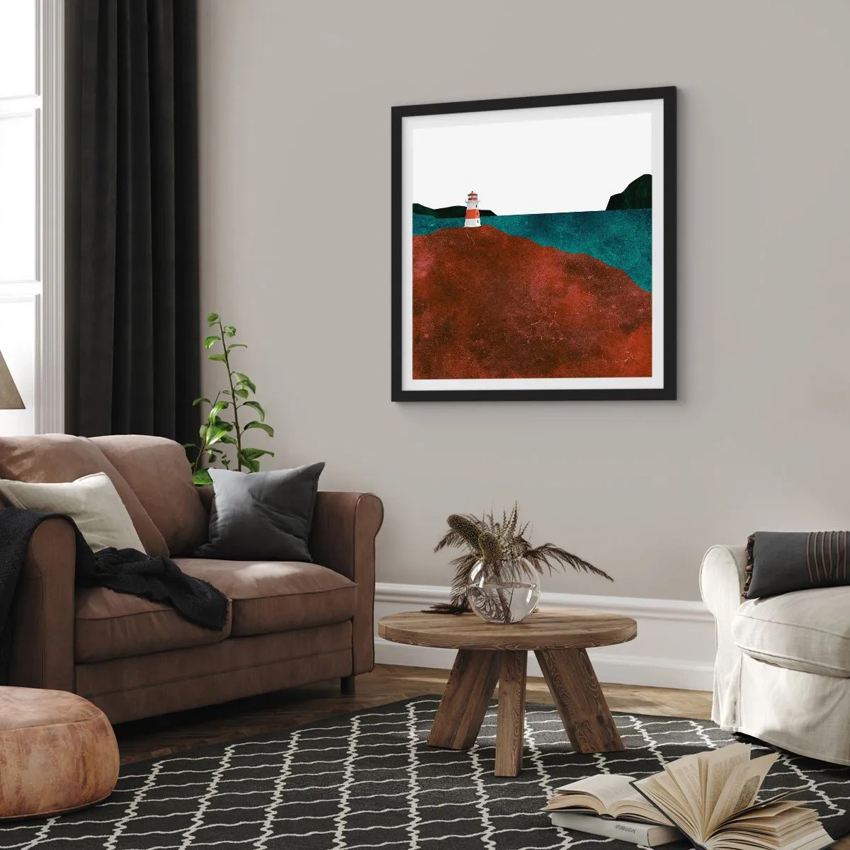 Poster in een zwarte lijst - Starend naar de zee - 30x30 cm