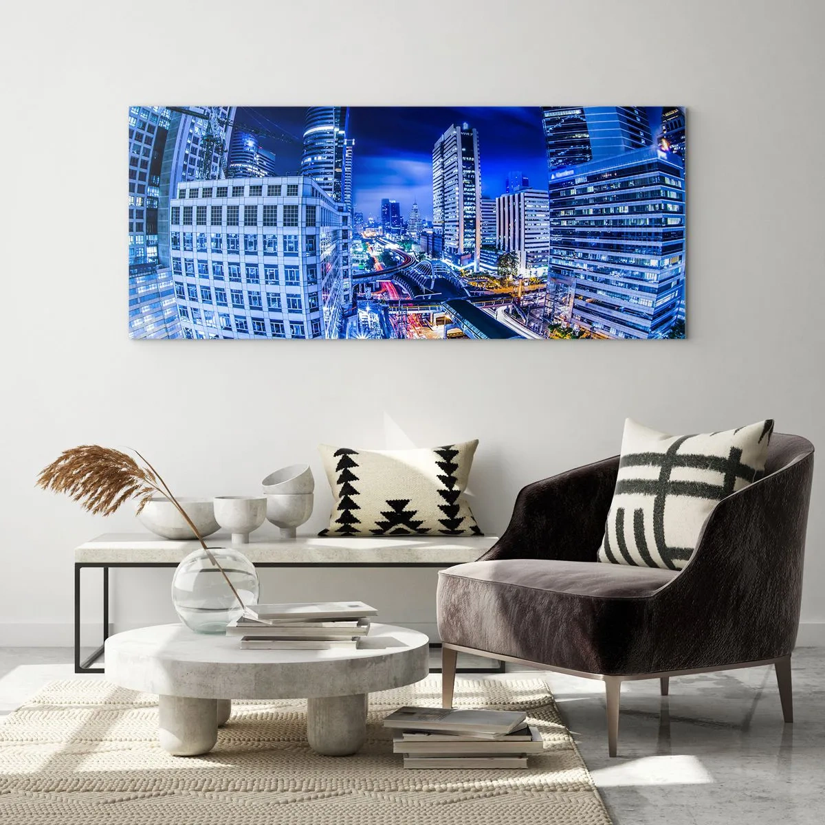 Schilderen op glas - Ritmes van de nachtstad - 90x30 cm