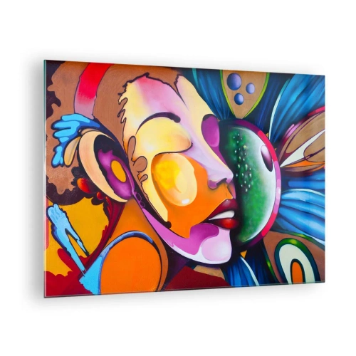 Schilderen op glas - Kleurrijke abstractie van gezichten in street art-stijl - 70x50cm - Aanraken met kleur - Moderne wanddecoratie voor woonkamer en slaapkamer ARTTOR