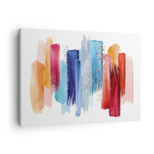 Schilderen op canvas - Kleurrijke penseelstreken op een witte achtergrond - 70x50cm - Omhoog en omlaag - Moderne wanddecoratie voor woonkamer en slaapkamer ARTTOR