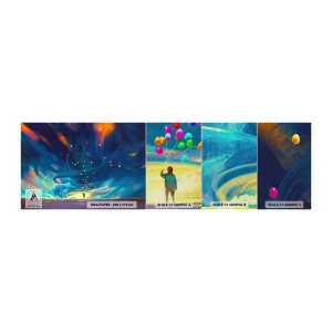 Fotobehang Monster Premium Sand - Naar de blauwe wind - Voor kinderen, Kleurrijke ballonnen, Abstractie - 100x30 cm