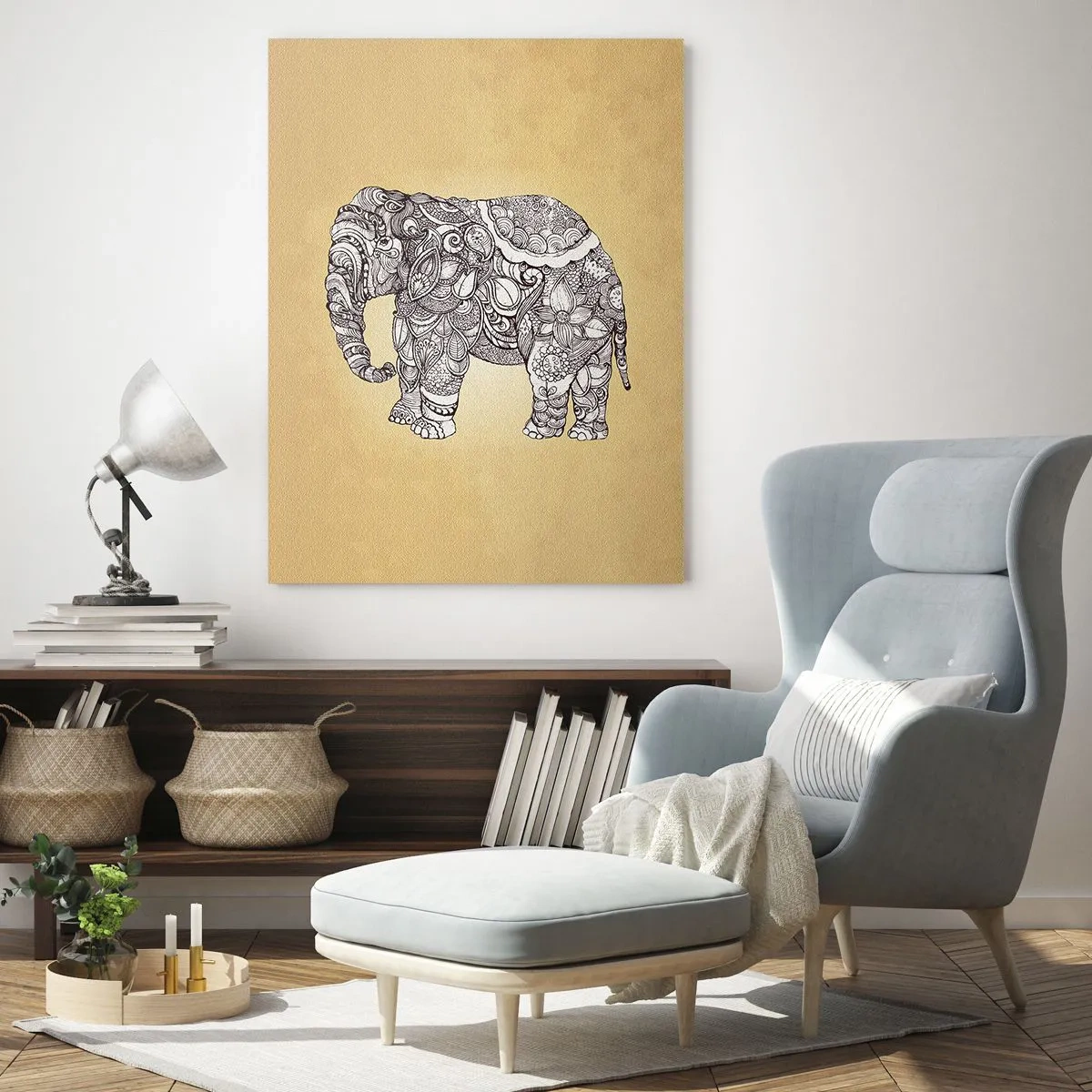 Schilderen op glas - De olifant heeft zichzelf bedekt - 80x120 cm