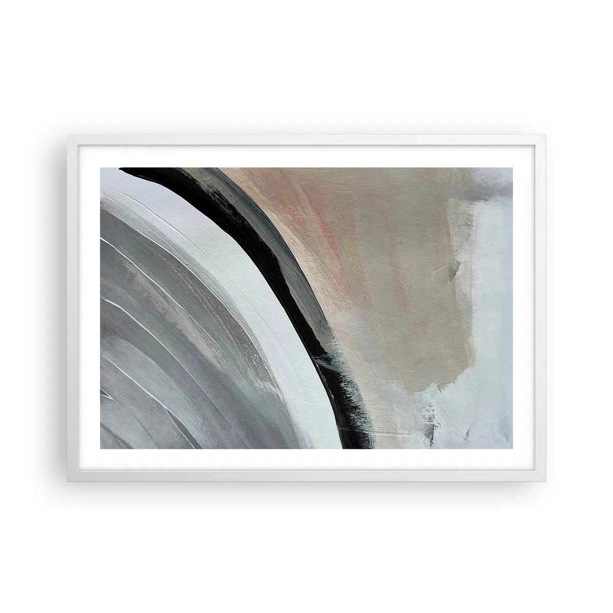 Poster in een witte lijst - Compositie: boog van zwart en grijs - 70x50 cm