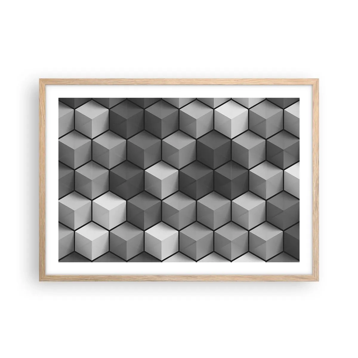 Een poster in een licht eiken lijst - Kubistische puzzel - 70x50 cm