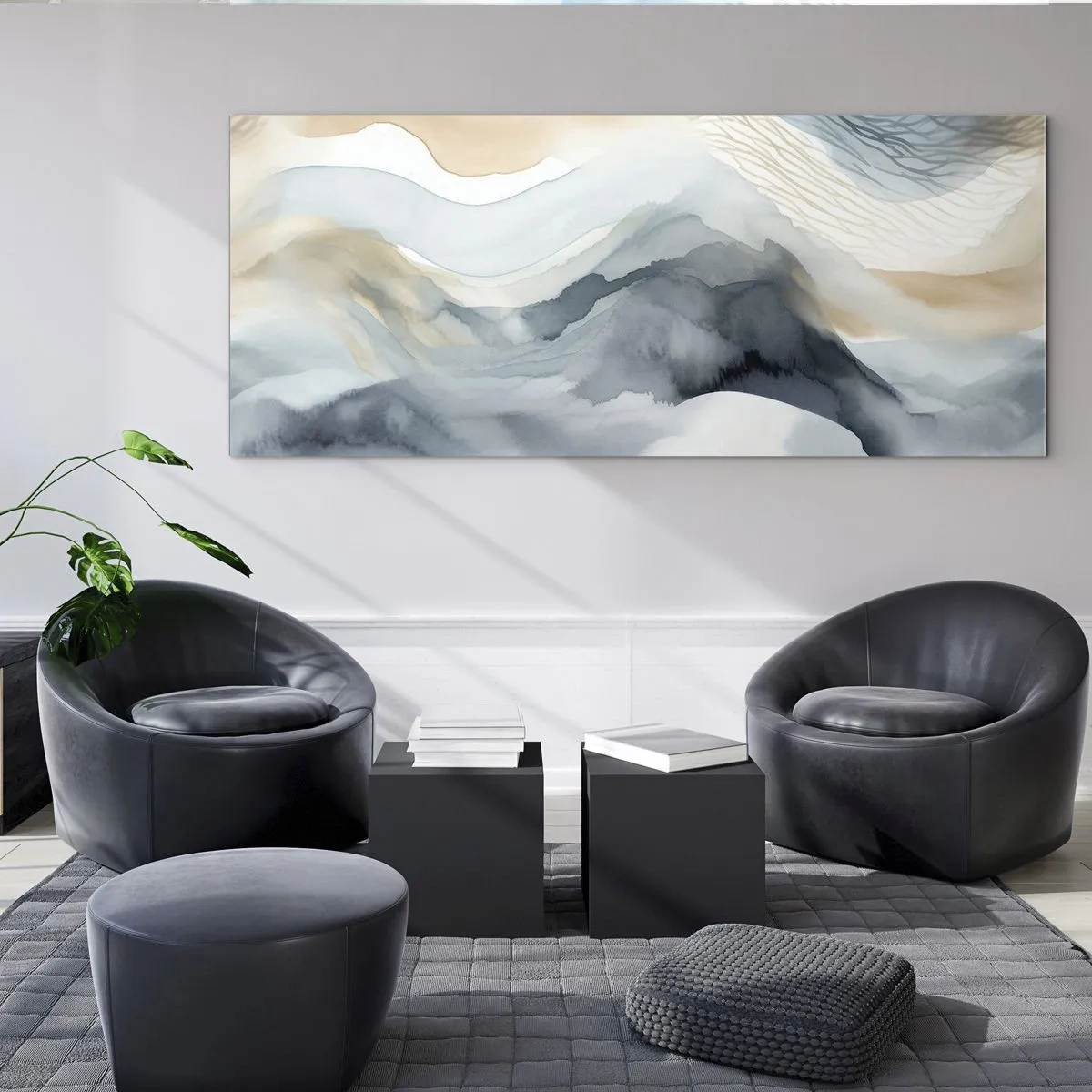 Schilderen op glas - Besneeuwde en mistige abstractie - 120x50 cm