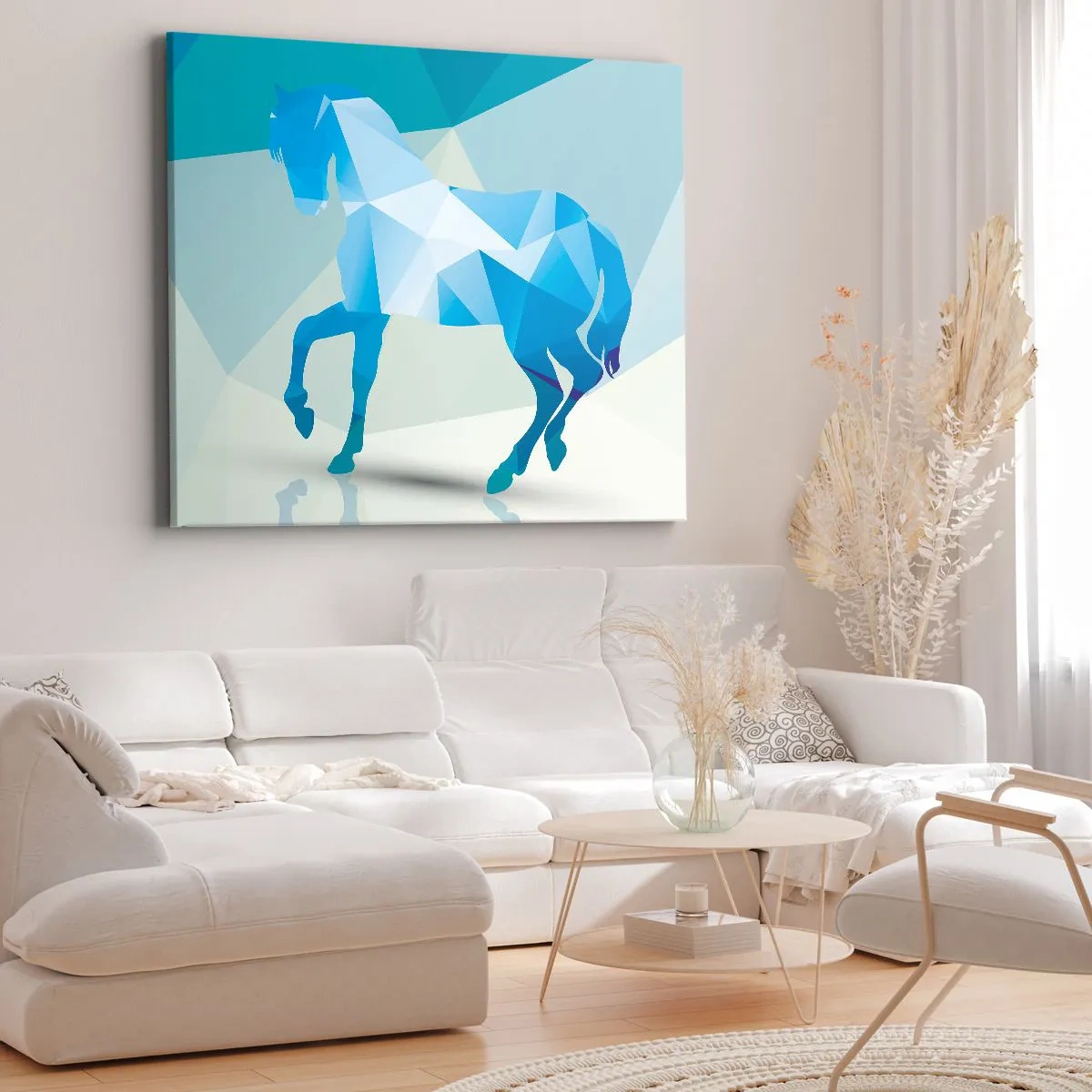 Schilderen op canvas - Geometrisch paard in turkoois - 120x80 cm
