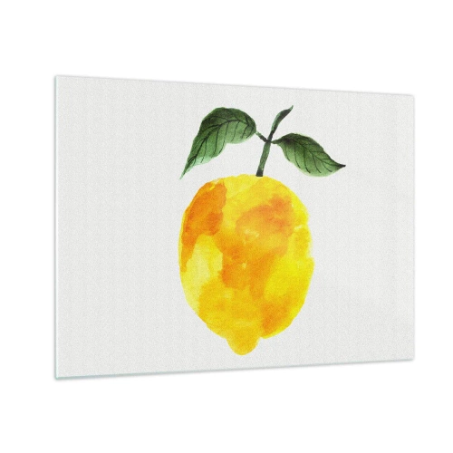 Schilderen op glas - Aquarel citroen met groene bladeren - 70x50cm - Hoe proef je de zon? - Moderne wanddecoratie voor woonkamer en slaapkamer ARTTOR