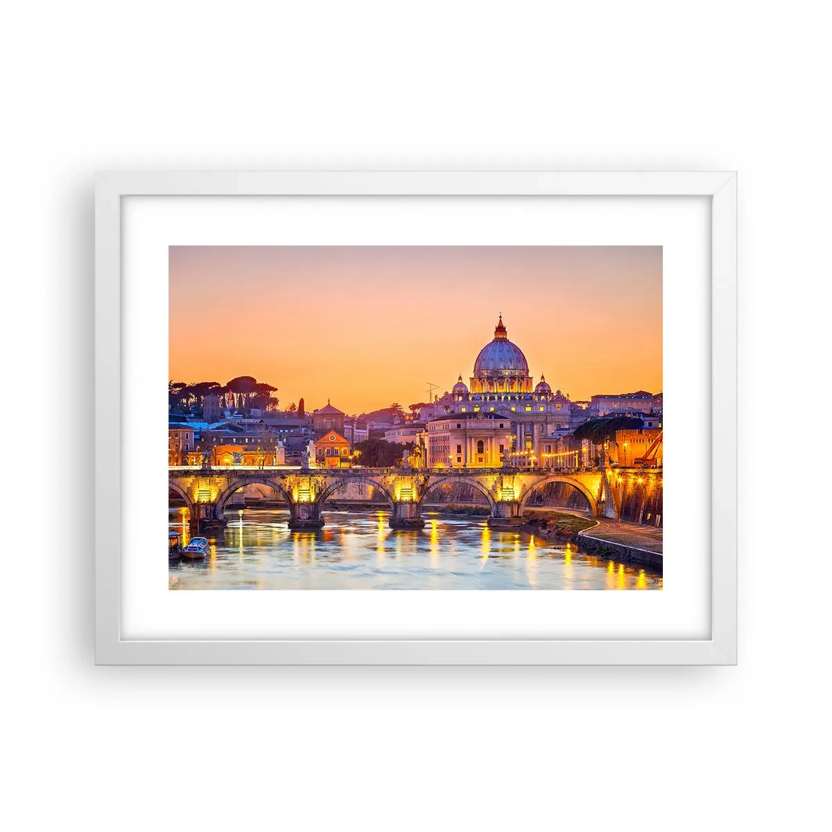 Poster in een witte lijst - Zonsondergang boven de Eeuwige Stad - 40x30 cm
