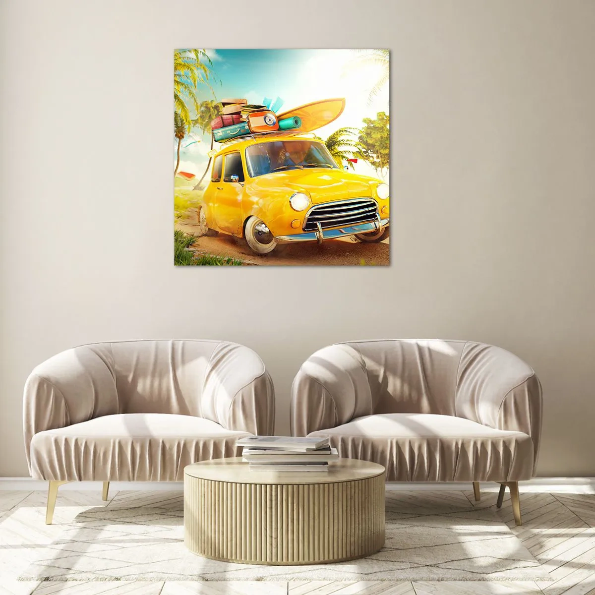 Schilderen op glas - Een reis voor meer dan één glimlach - 70x70 cm