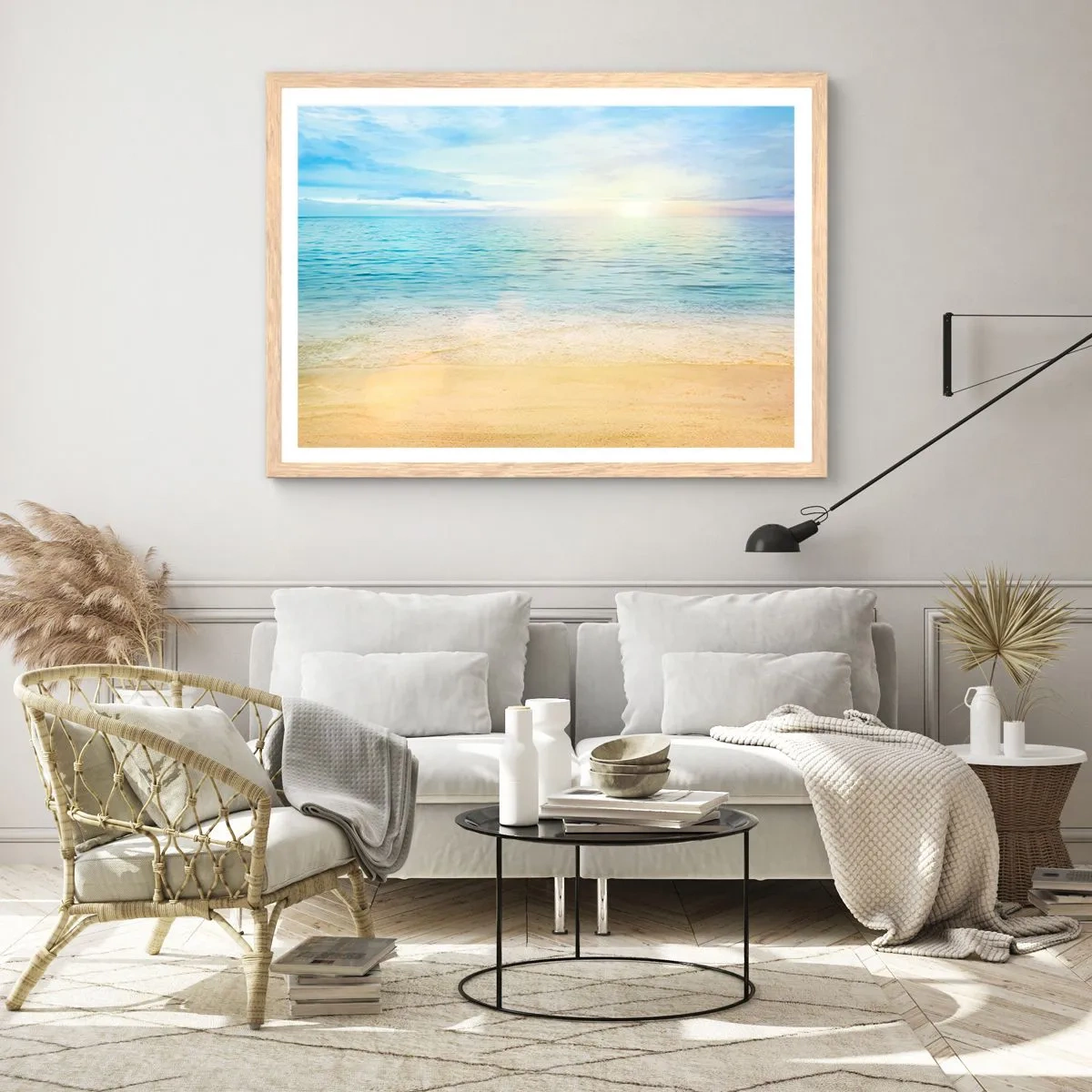 Een poster in een licht eiken lijst - Groot blauw - 100x70 cm