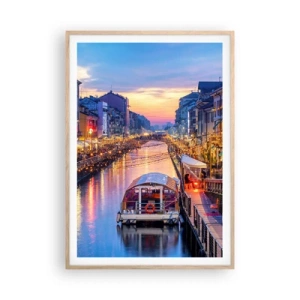 Een poster in een licht eiken lijst - Een avond vol licht en plezier - 70x100 cm