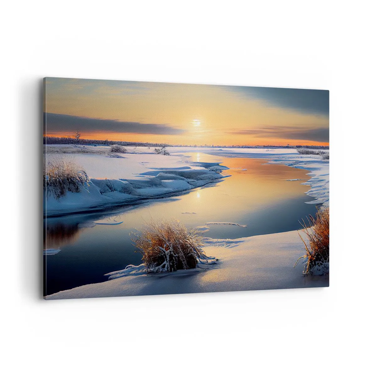 Schilderen op canvas - Winterse zonsondergang - 120x80 cm