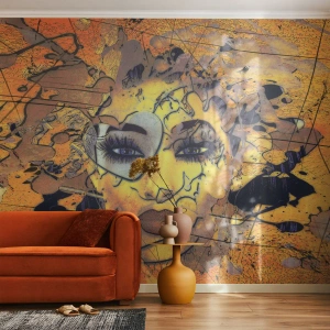 Fotobehang Premium Sand - Zonnige schoonheid - Abstractie, Het gezicht van de vrouw, Ogen - 500x350 cm