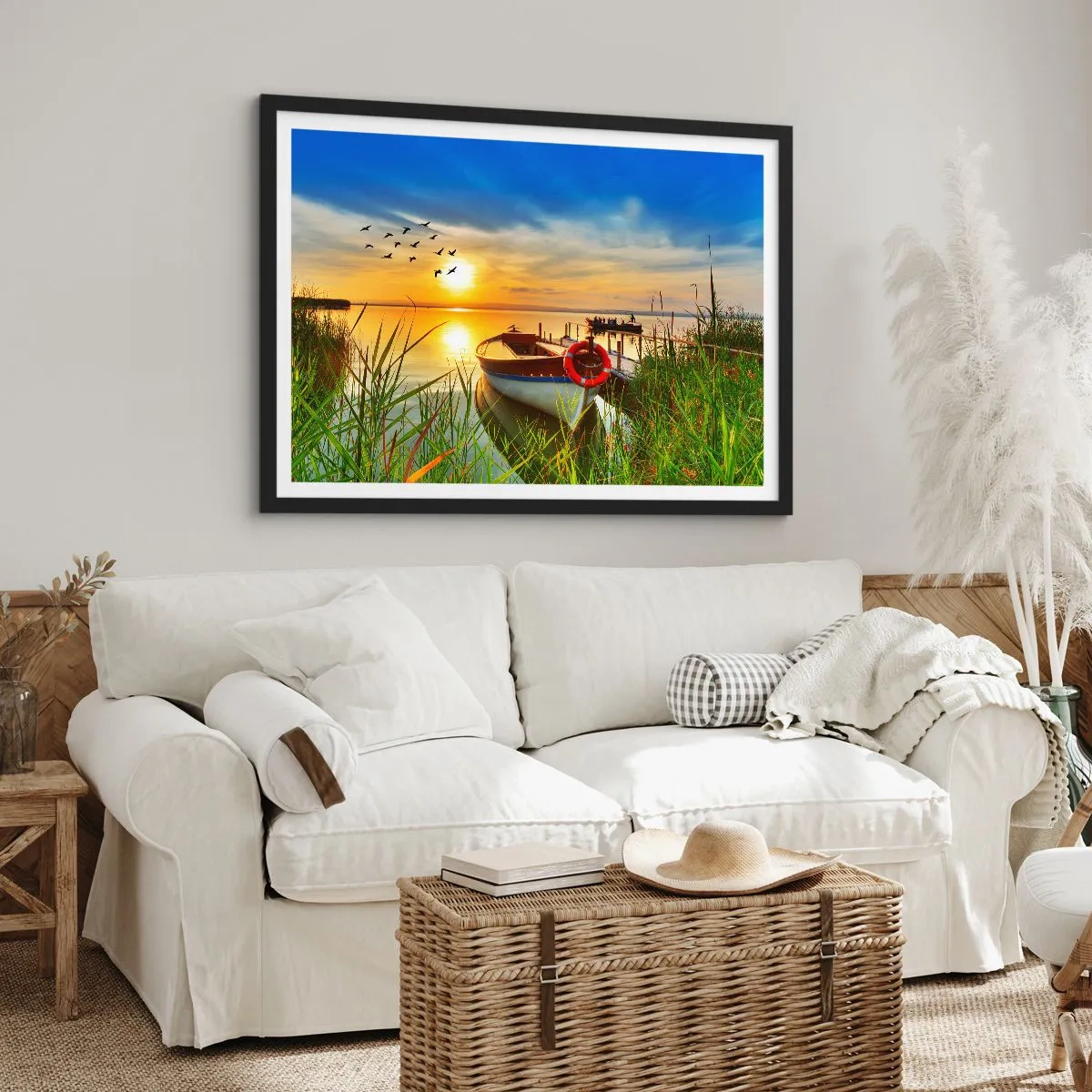 Poster in een zwarte lijst - De aalscholvers vliegen al weg - 70x50 cm