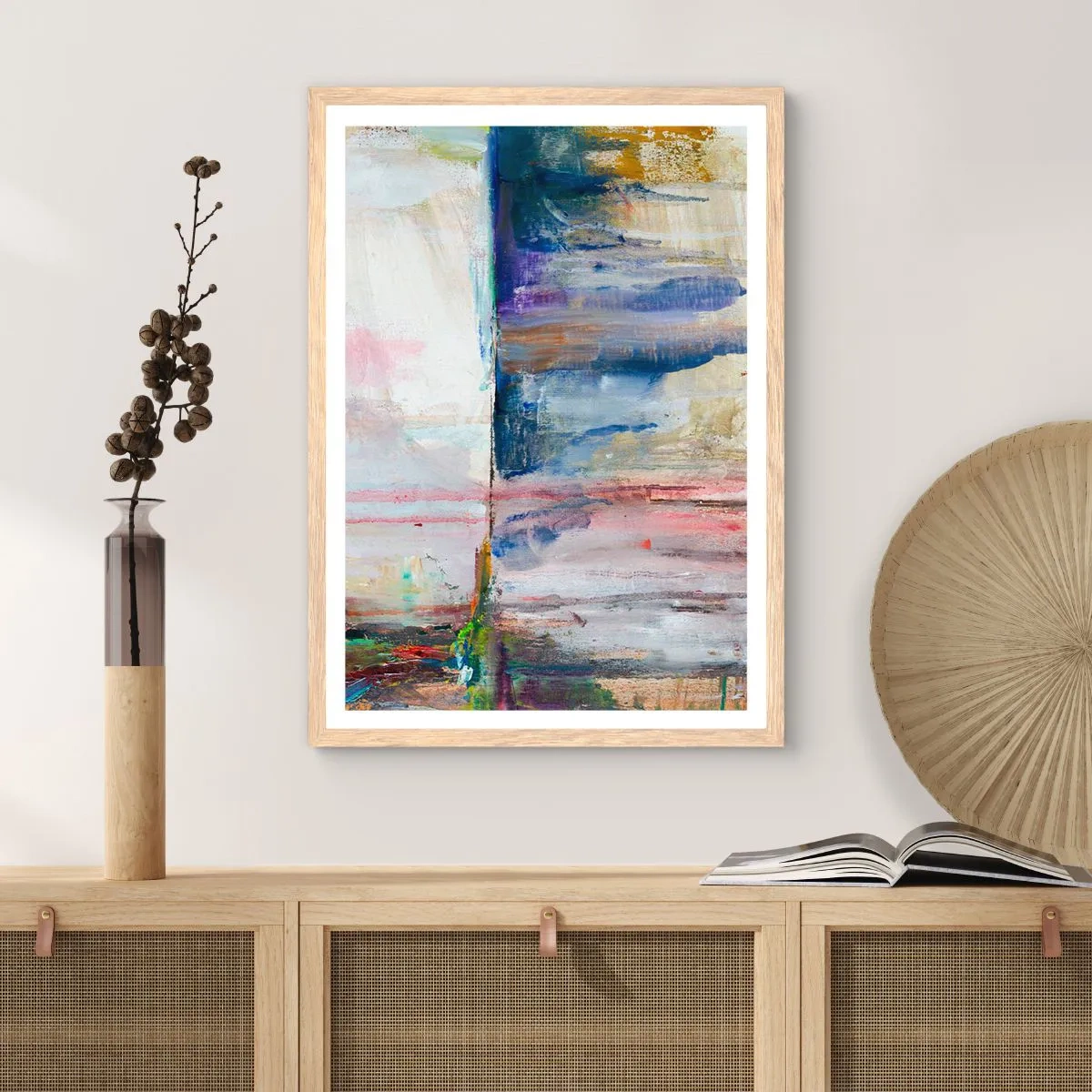 Een poster in een licht eiken lijst - Kleurrijke impressies en associaties - 70x100 cm