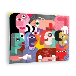 Schilderen op glas - Abstracte compositie van gezichten in levendige kleuren - 70x50cm - Wij zijn van de heer Picasso - Moderne wanddecoratie voor woonkamer en slaapkamer ARTTOR