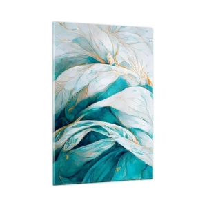 Schilderen op glas - Blauwe abstractie met een gouden motief - 80x120 cm