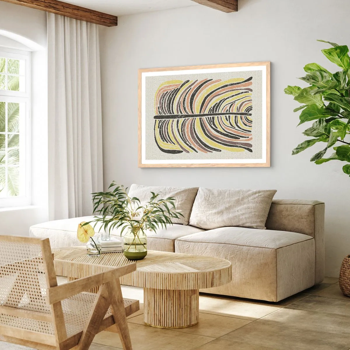 Een poster in een licht eiken lijst - Abstractie vol leven - 91x61 cm