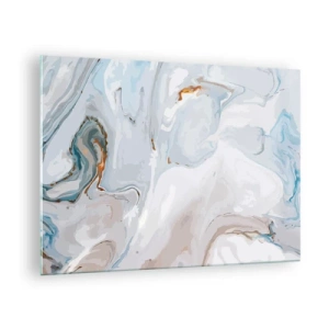 Schilderen op glas - Een subtiel marmerpatroon in tinten blauw en wit - 70x50cm - Het wit is verheven - Moderne wanddecoratie voor woonkamer en slaapkamer ARTTOR