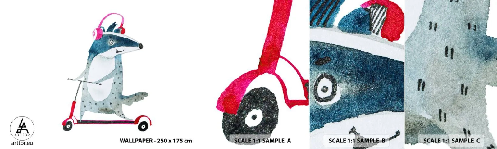 Fotobehang Monster Zelfklevend Deluxe Sticker - Badger vreugde - Kinderen, Scooter, Dier - 100x30 cm