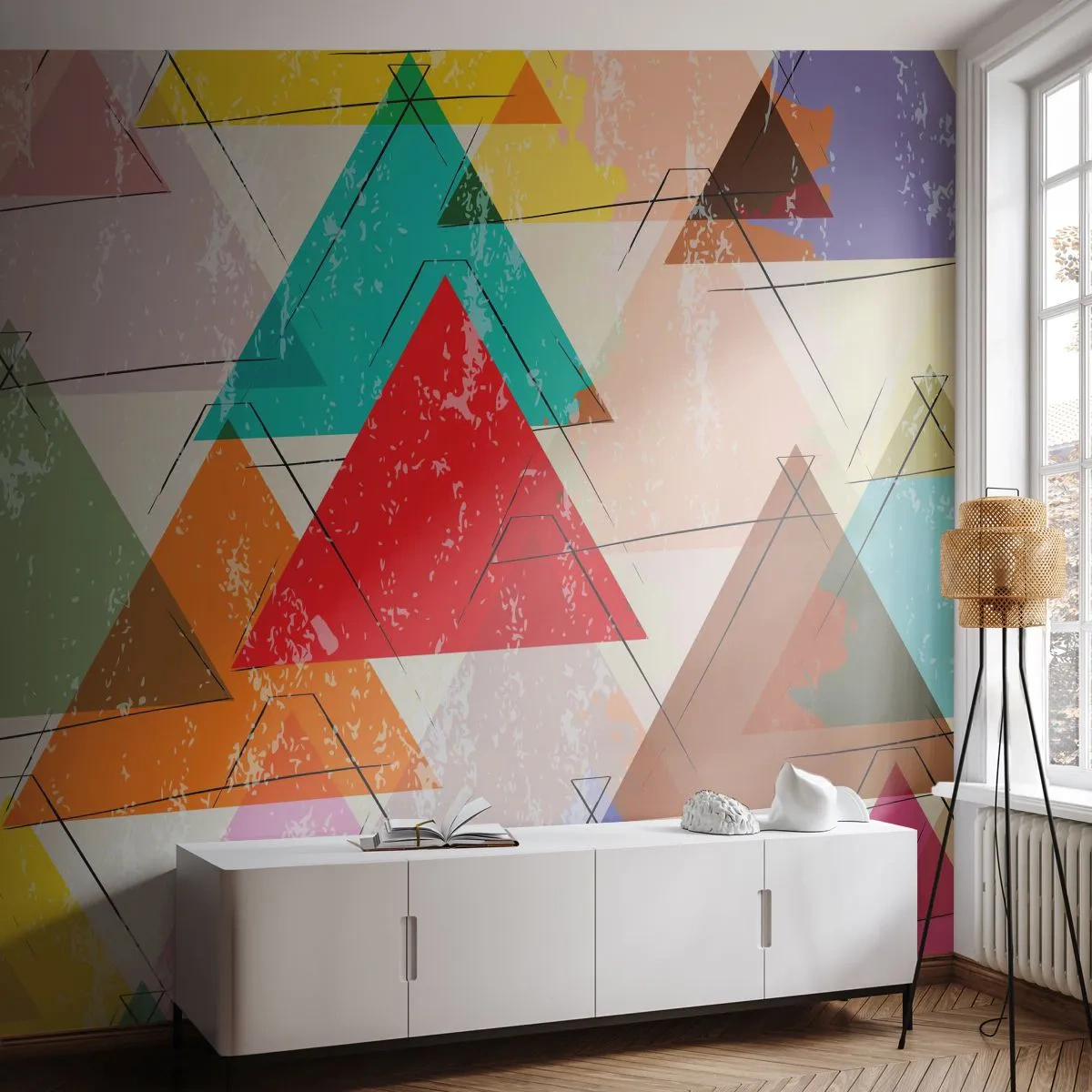 Zelfklevend Fotobehang Deluxe Sticker - Onzinnige praat uitslaan - Abstractie, Deel, Driehoeken - 250x175 cm